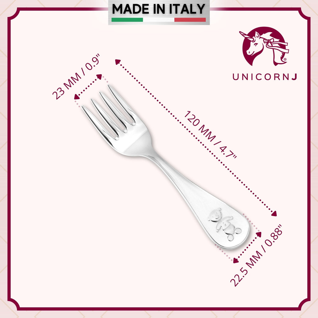 Sterling Silver Baby Fork Personalized Engravable Keepsake | Teddy Bear Design