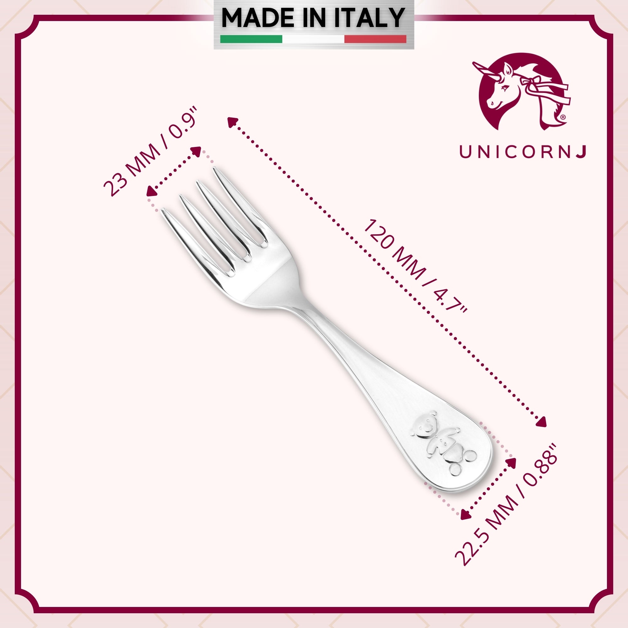 Sterling Silver Baby Fork Personalized Engravable Keepsake | Teddy Bear Design