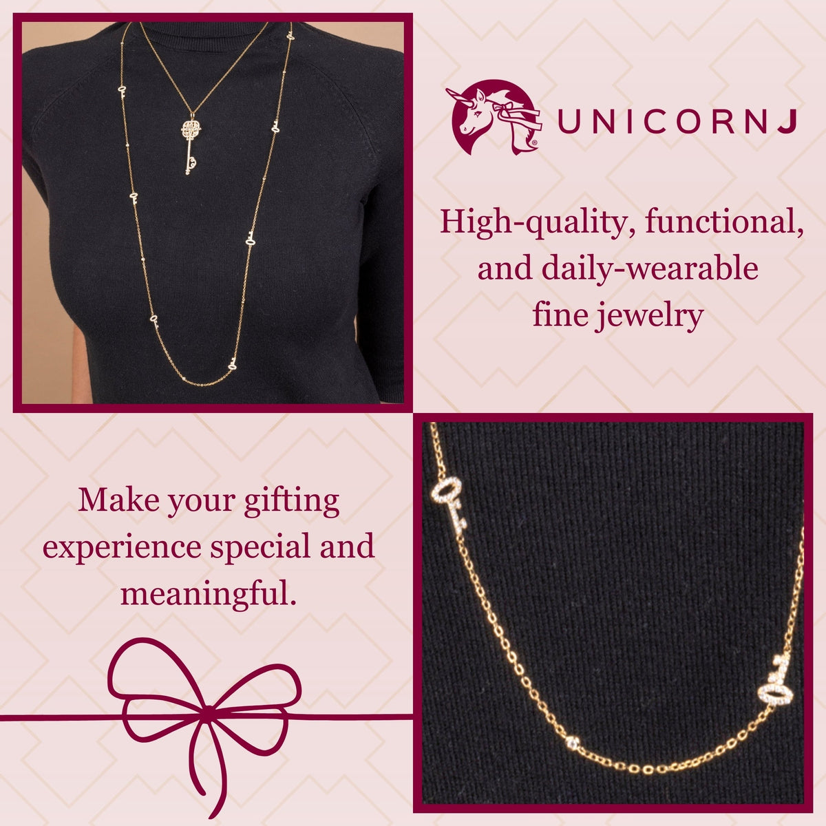 Very Long Necklace Pendant Sterling Silver 925 Gold Plated with Keys Simulated Diamonds 35"