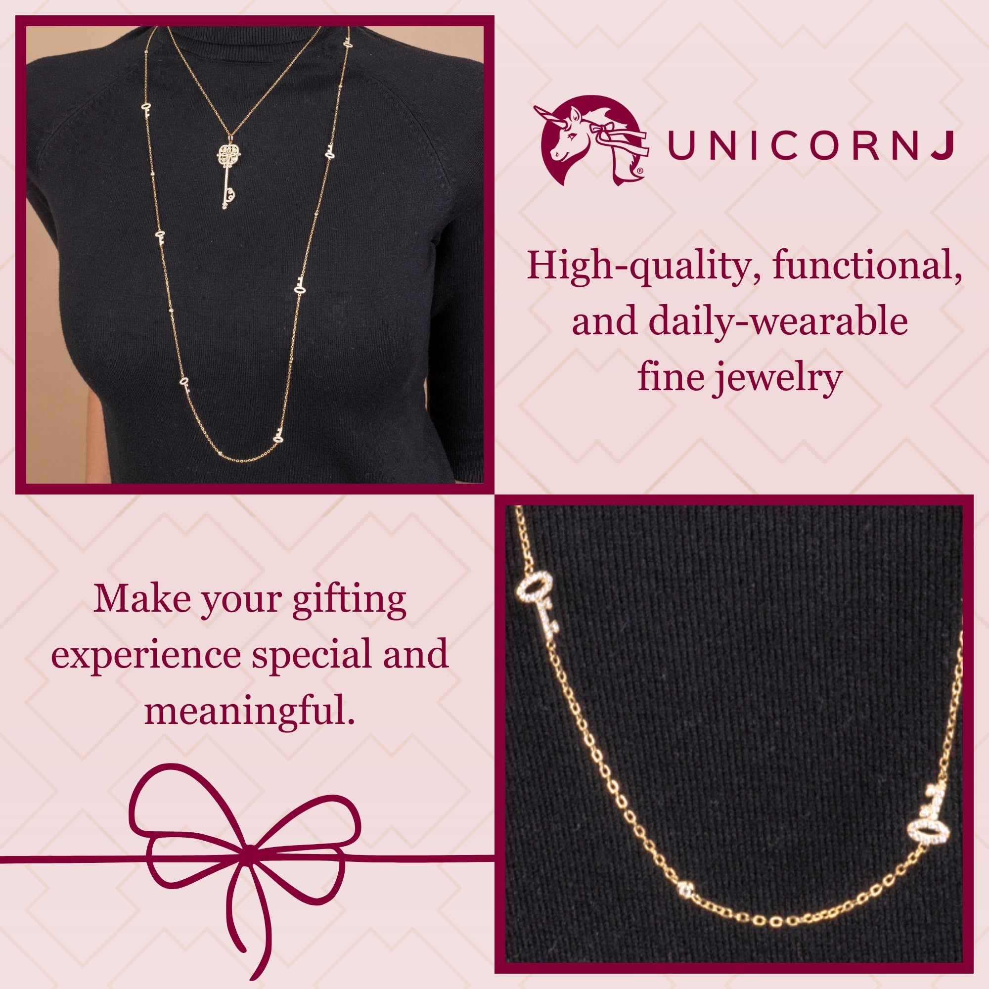 Very Long Necklace Pendant Sterling Silver 925 Gold Plated with Keys Simulated Diamonds 35"