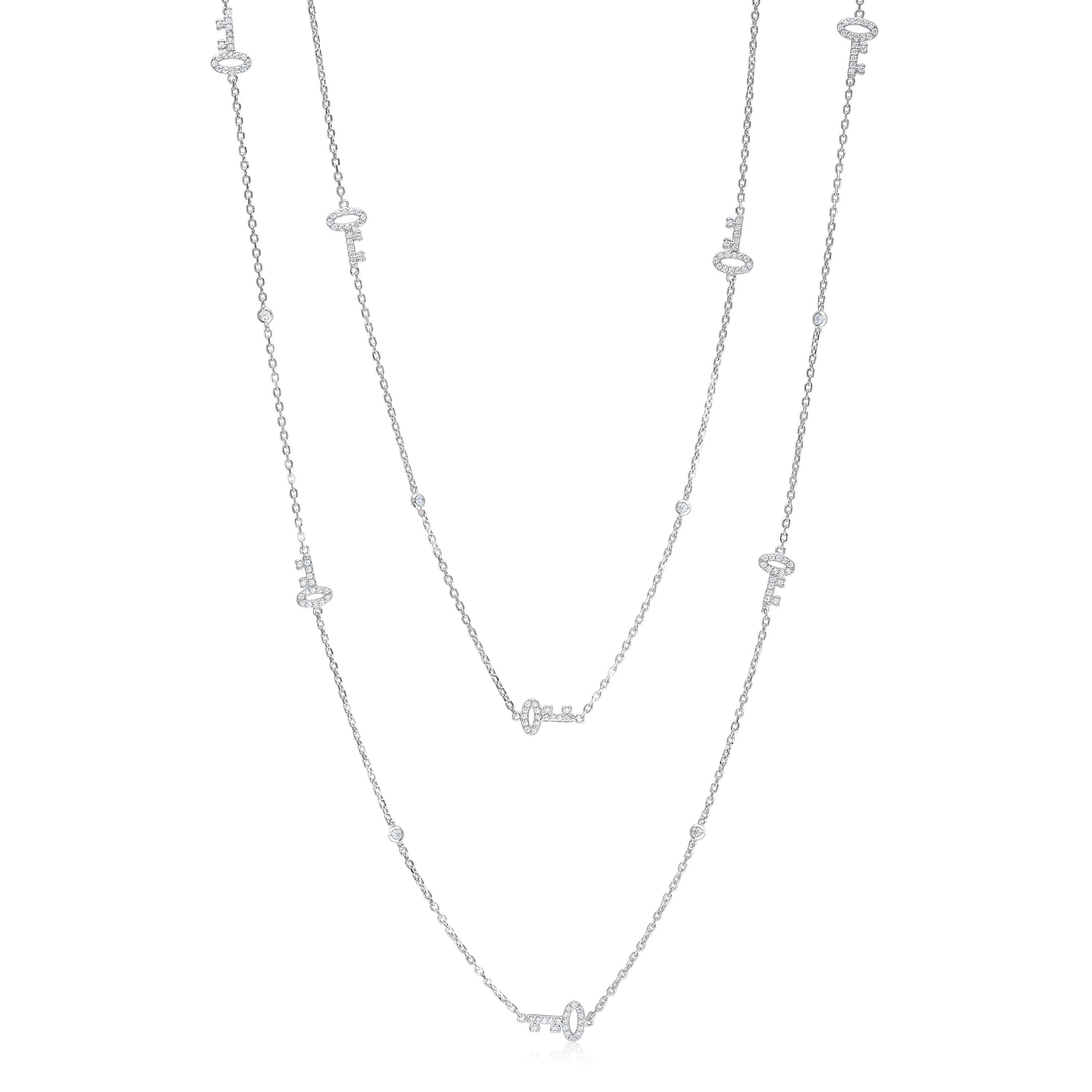 Very Long Necklace Pendant Sterling Silver 925 Gold Plated with Keys Simulated Diamonds 35"
