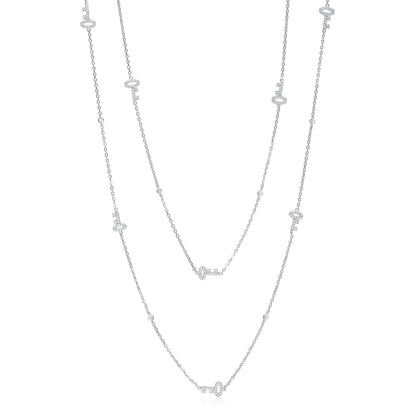 Very Long Necklace Pendant Sterling Silver 925 Gold Plated with Keys Simulated Diamonds 35"