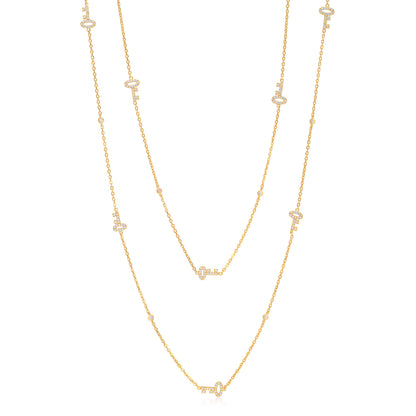 Very Long Necklace Pendant Sterling Silver 925 Gold Plated with Keys Simulated Diamonds 35"