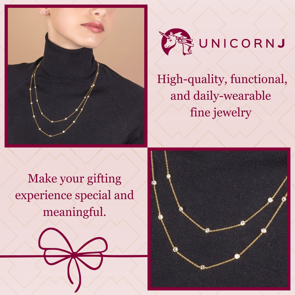 Very Long Station Necklace Pendant Sterling Silver 925 Yellow Gold Plated Simulated Diamonds Bezel 46"