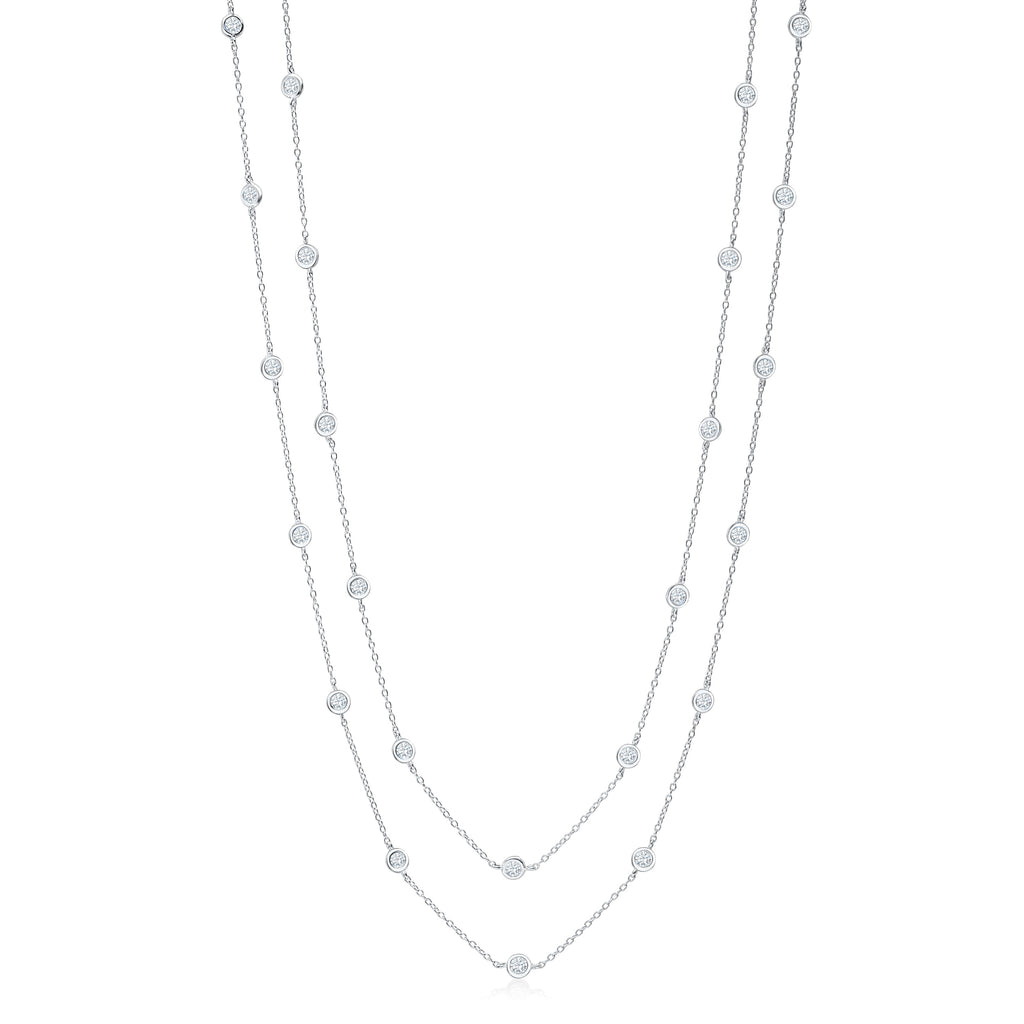 Very Long Station Necklace Pendant Sterling Silver 925 Yellow Gold Plated Simulated Diamonds Bezel 46"