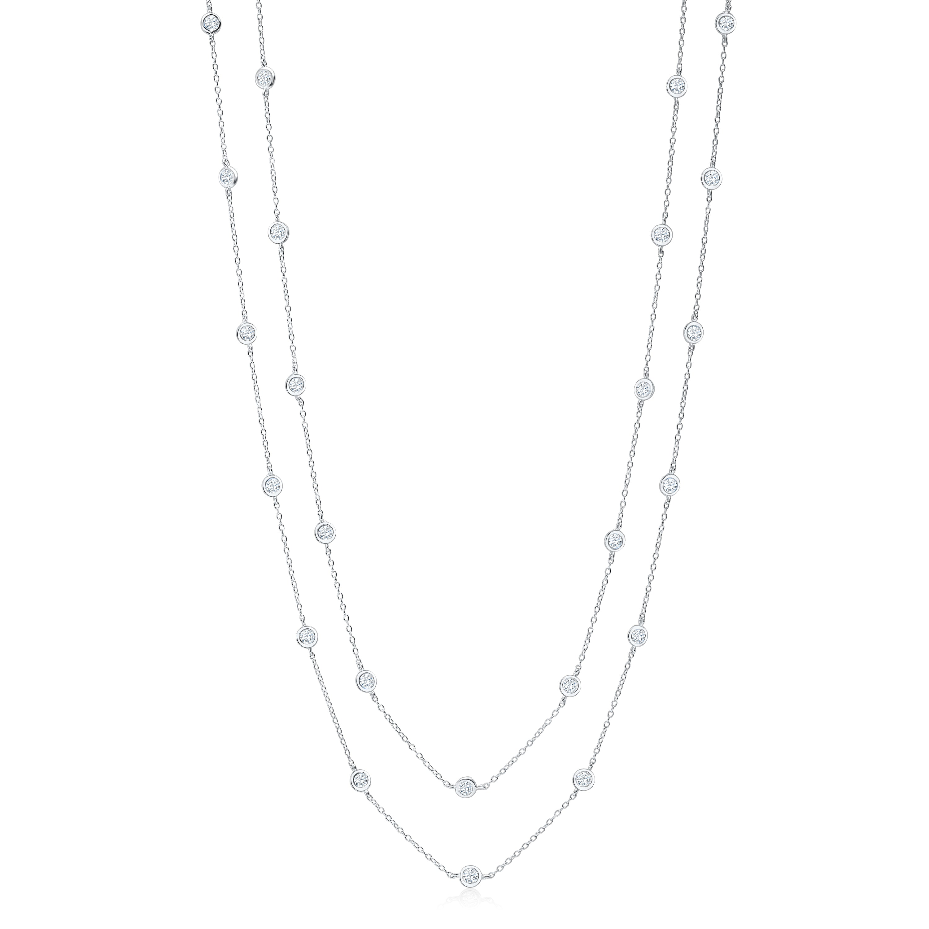 Very Long Station Necklace Pendant Sterling Silver 925 Yellow Gold Plated Simulated Diamonds Bezel 46"