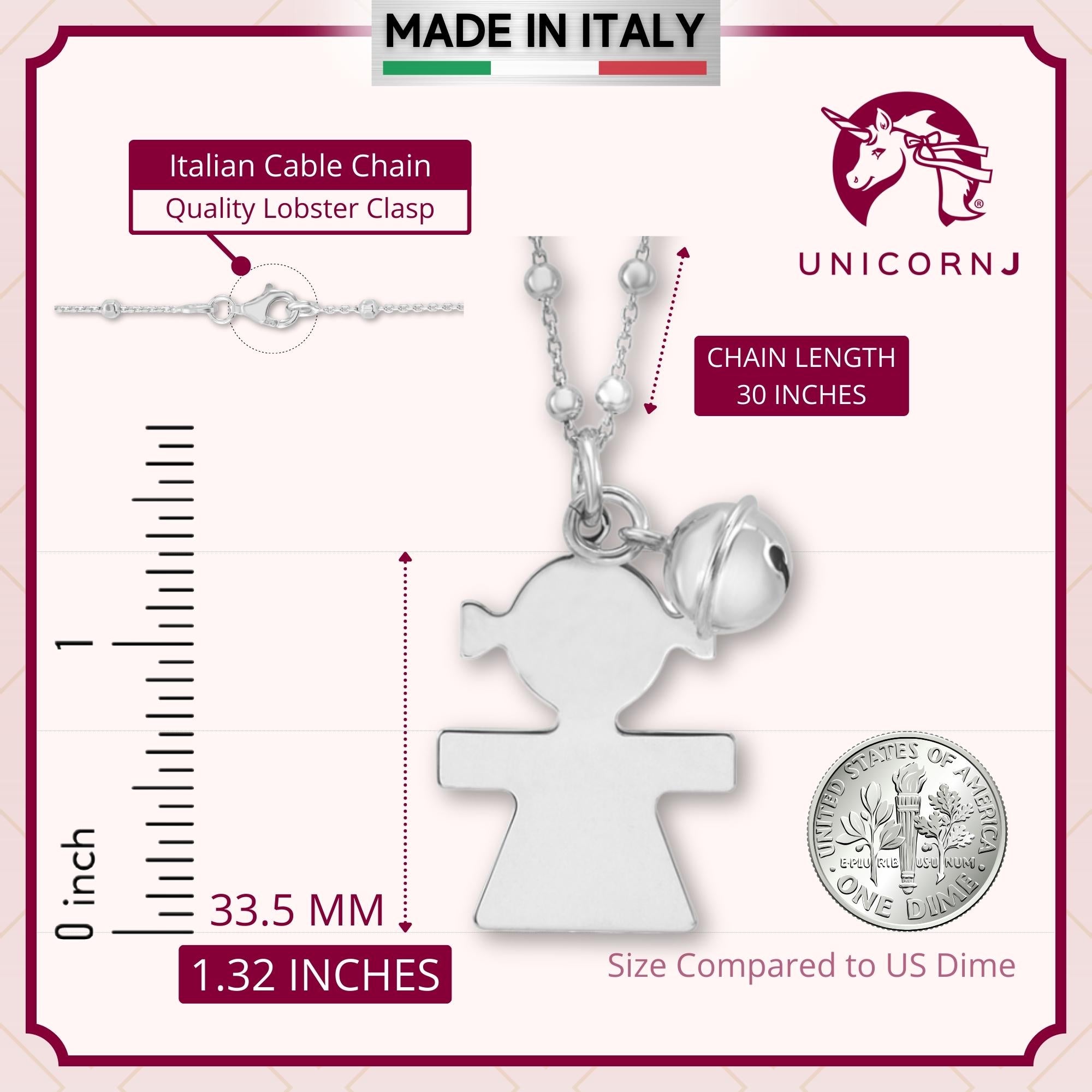 Sterling Silver Rose Gold High Polished Large Girl Silhouette Figure Pendant Necklace Long Cable Chain 30"