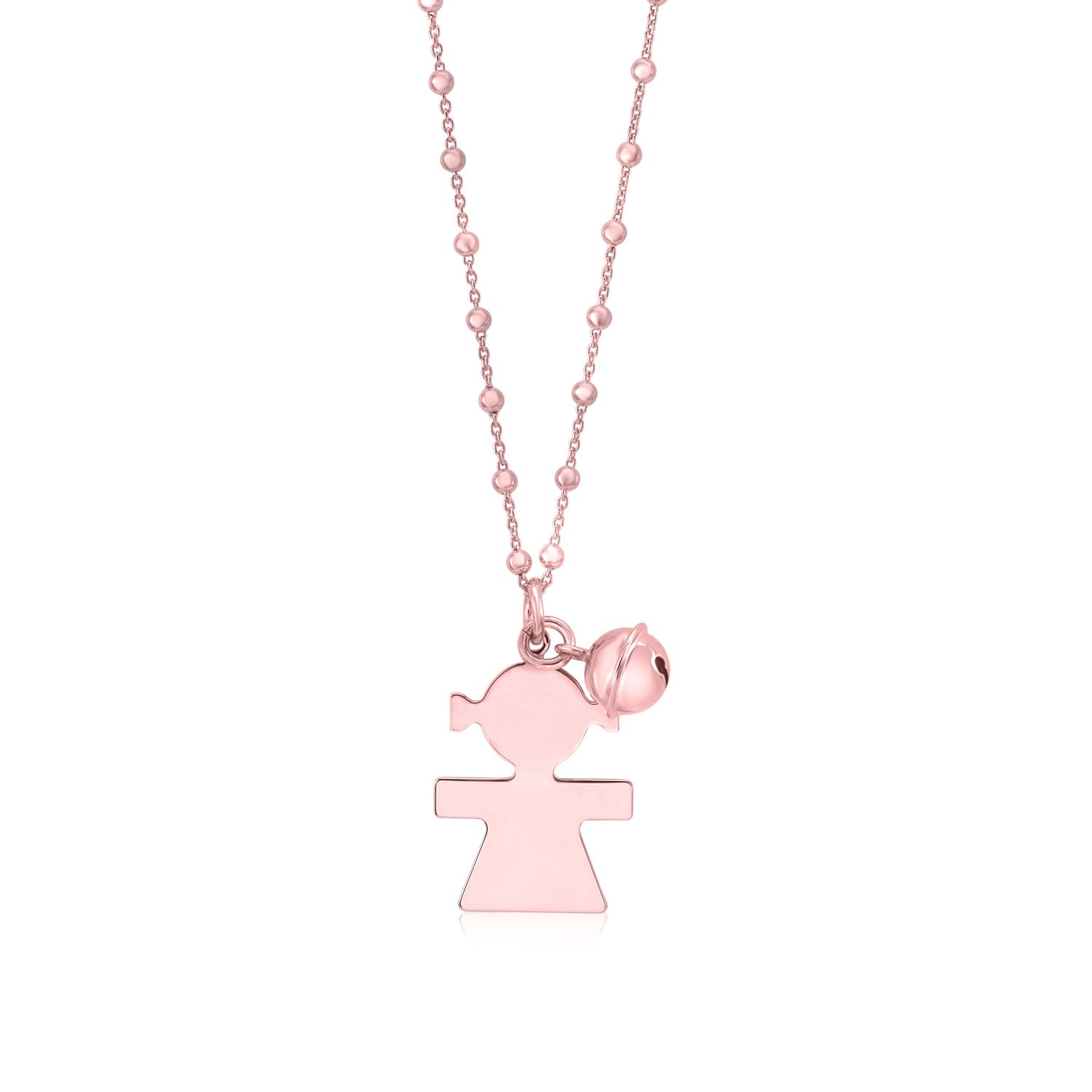 Sterling Silver Rose Gold High Polished Large Girl Silhouette Figure Pendant Necklace Long Cable Chain 30"