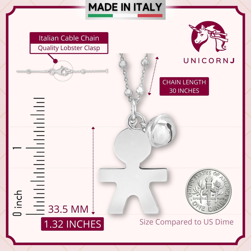 Sterling Silver High Polished Large Boy Silhouette Figure Pendant Necklace Long Cable Chain 30"