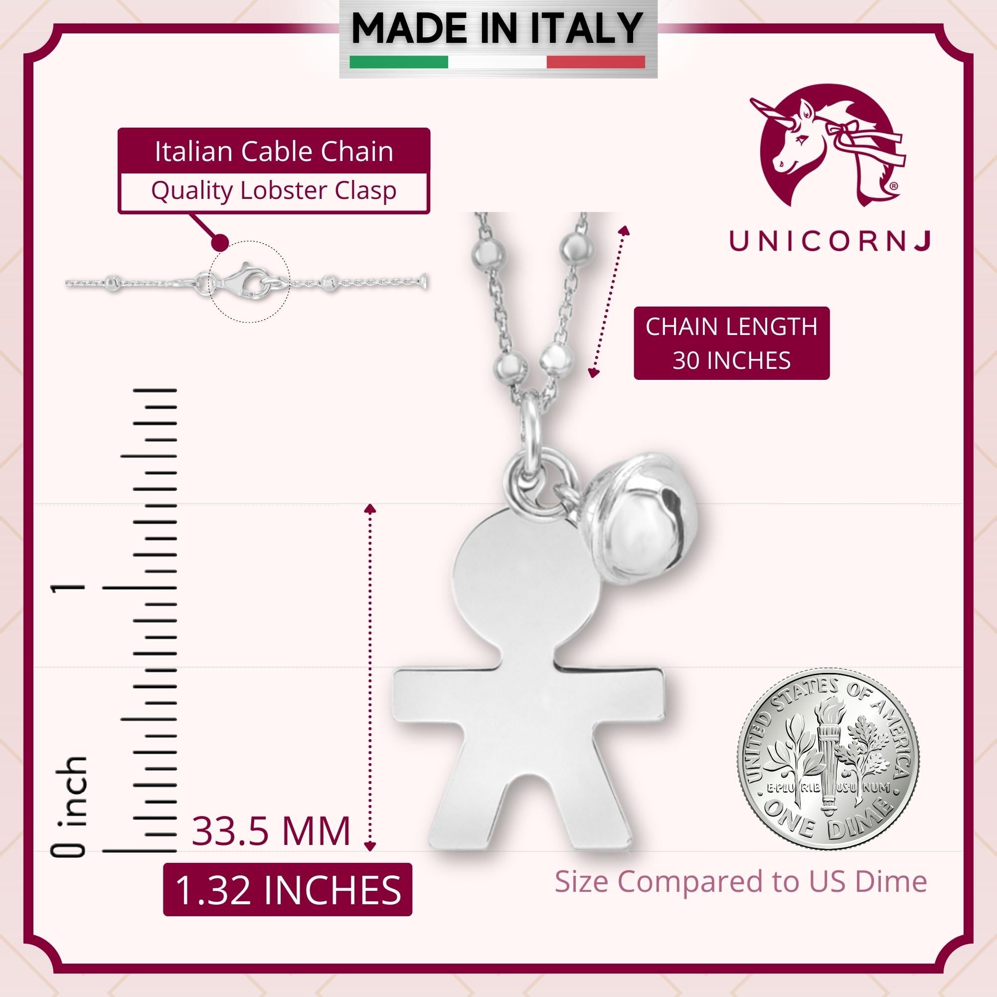Sterling Silver High Polished Large Boy Silhouette Figure Pendant Necklace Long Cable Chain 30"