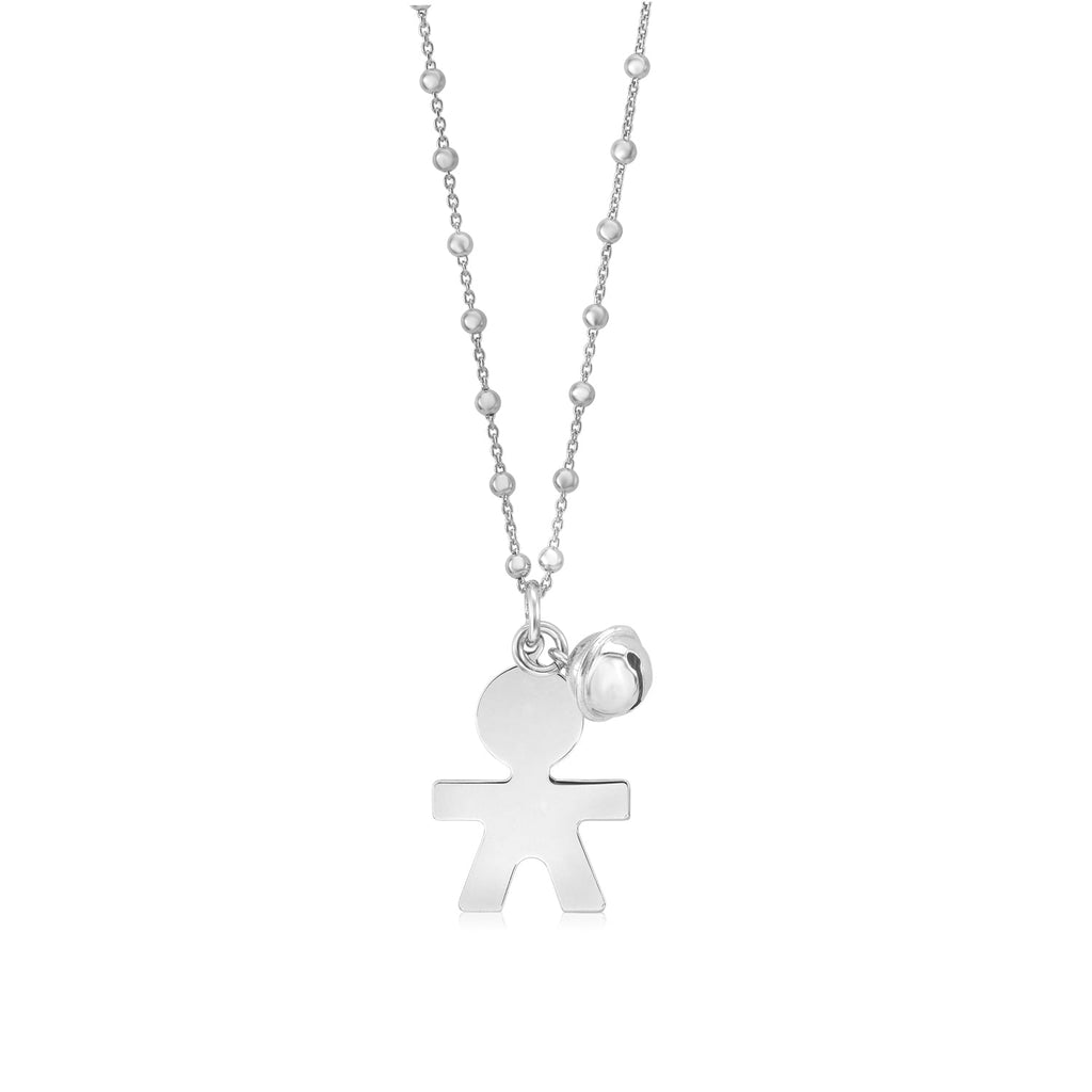 Sterling Silver High Polished Large Boy Silhouette Figure Pendant Necklace Long Cable Chain 30"
