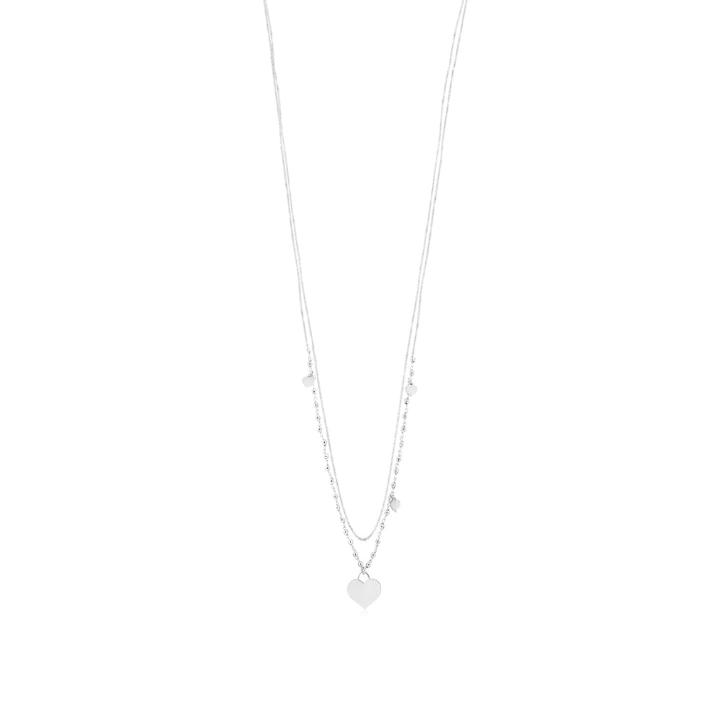 Sterling Silver Rose Gold Plated High Polished Heart Pendant Necklace Very Long Double Chain 36"