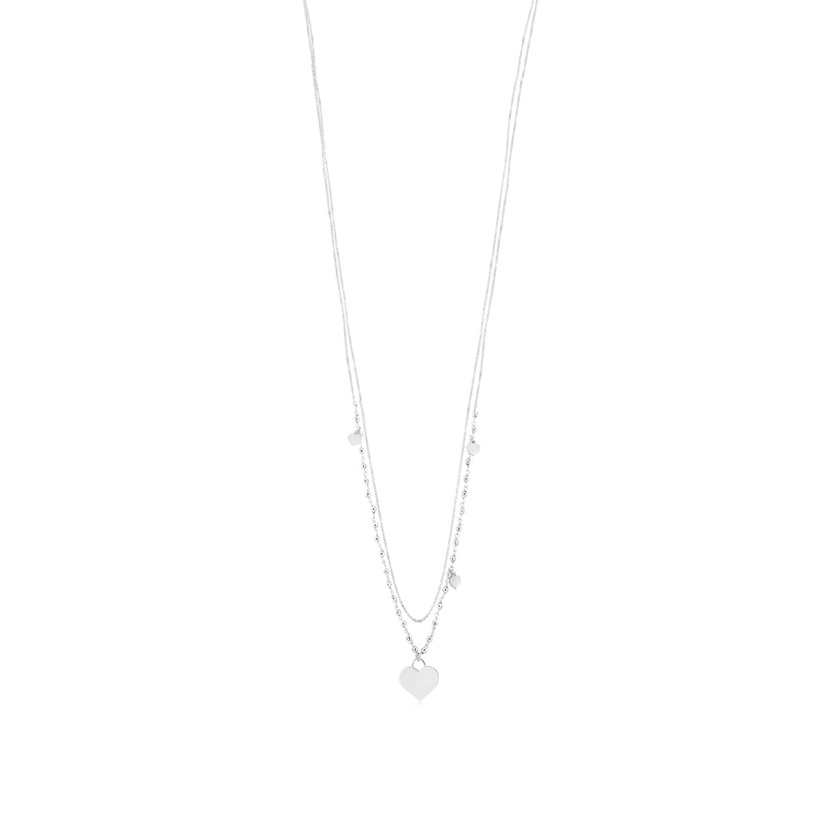 Sterling Silver Rose Gold Plated High Polished Heart Pendant Necklace Very Long Double Chain 36"