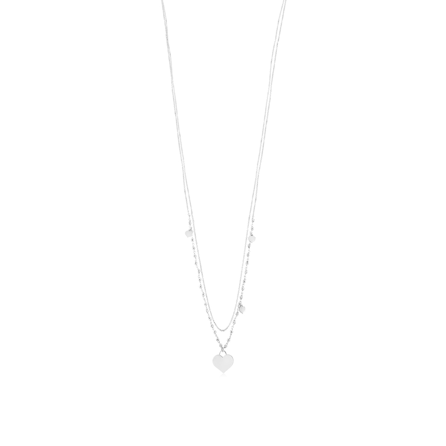 Sterling Silver Rose Gold Plated High Polished Heart Pendant Necklace Very Long Double Chain 36"
