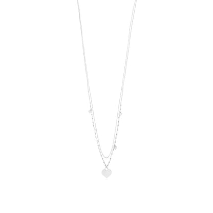 Sterling Silver Rose Gold Plated High Polished Heart Pendant Necklace Very Long Double Chain 36"