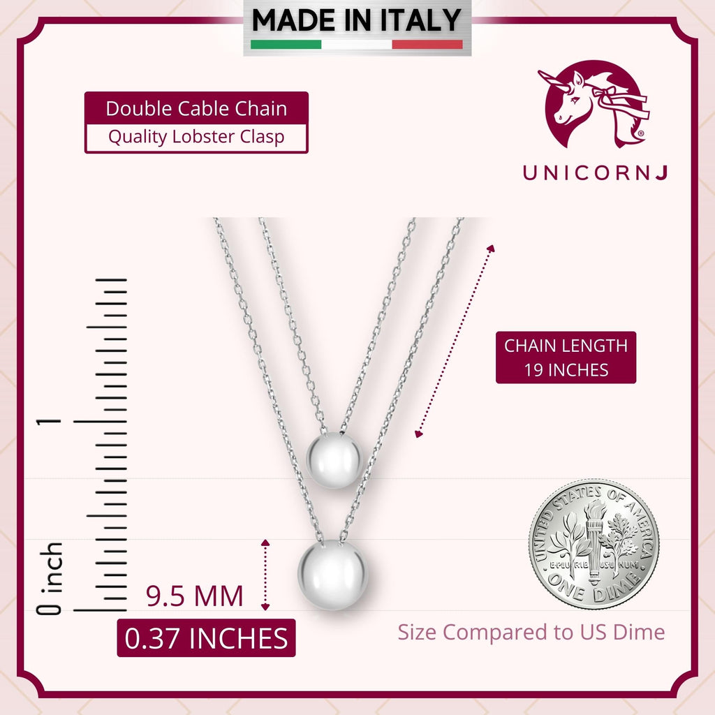 Sterling Silver High Polished Double Layer Ball Necklace Pendant on Cable Chain 19"