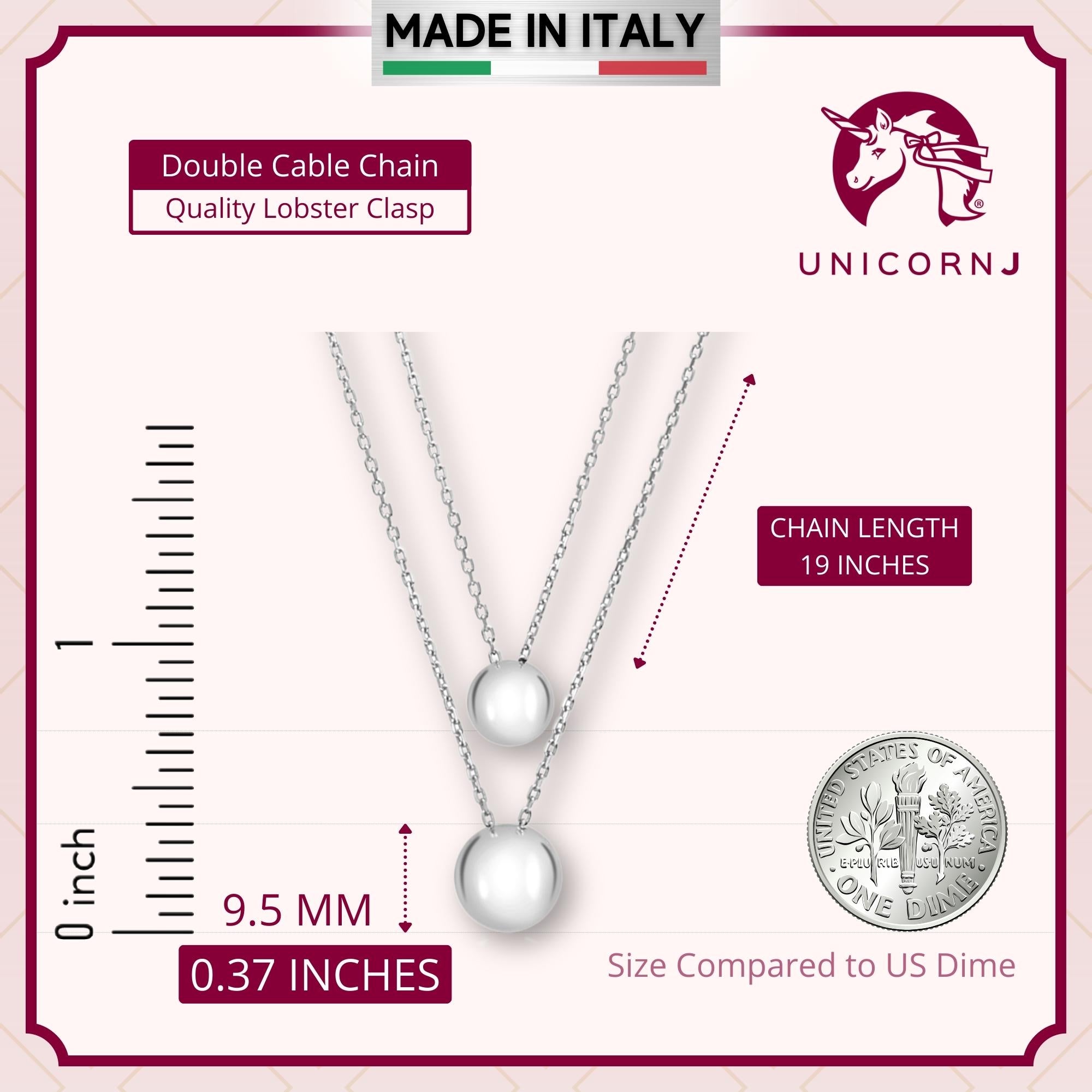 Sterling Silver High Polished Double Layer Ball Necklace Pendant on Cable Chain 19"