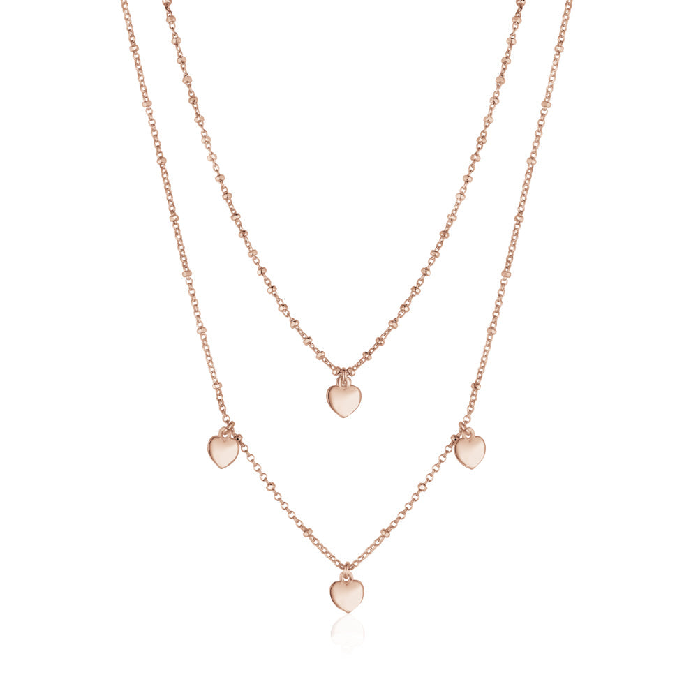 Sterling Silver Multiple Mini Hearts Double Chain Necklace 18"
