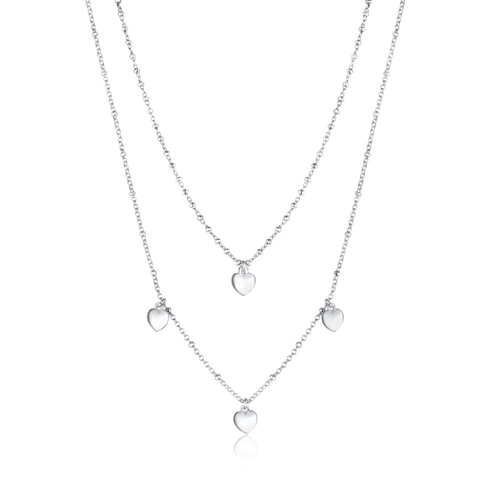 Sterling Silver Multiple Mini Hearts Double Chain Necklace 18"