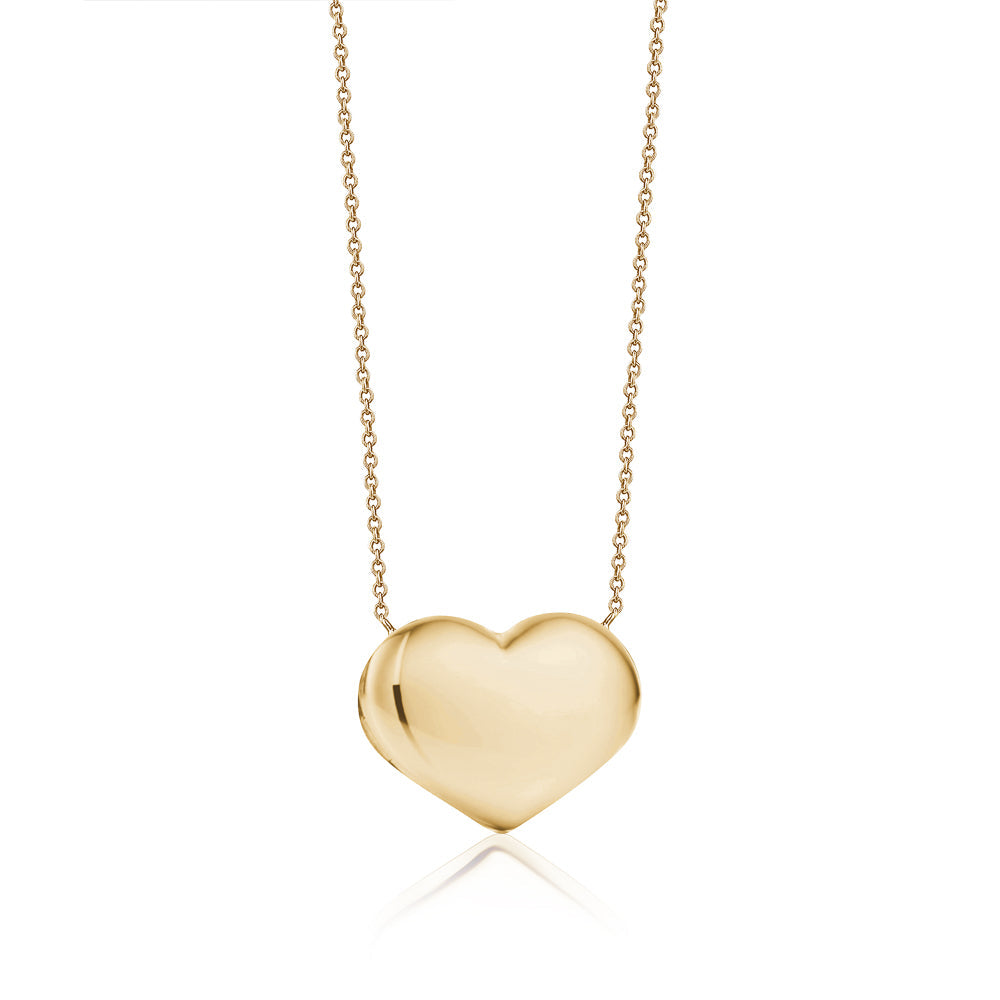 14K Yellow Gold Large or Medium Polished Shiny Puffy Heart on Strong  Rolo Chain 17" with 2" Extension to Accommodate 15"