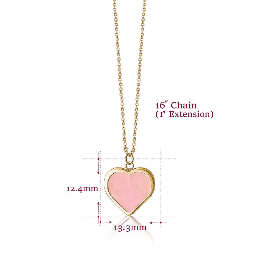 14K Yellow Gold Heart Necklace Pendant with Pink and White Mother of Pearl Reversable