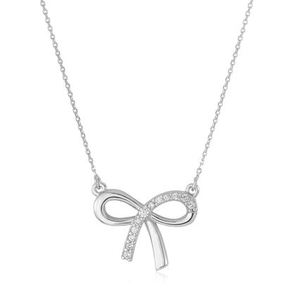 Bow Pendant Necklace in 14K Yellow or White Gold with CZ