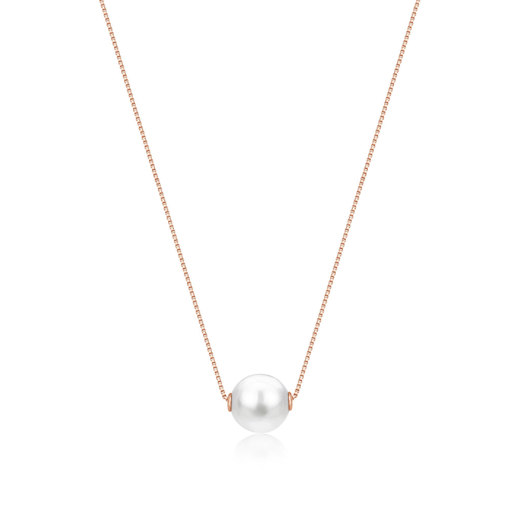 14K Yellow White or Rose Gold Necklace Pendant with Floating Freshwater Cultured Pearl 15.5"