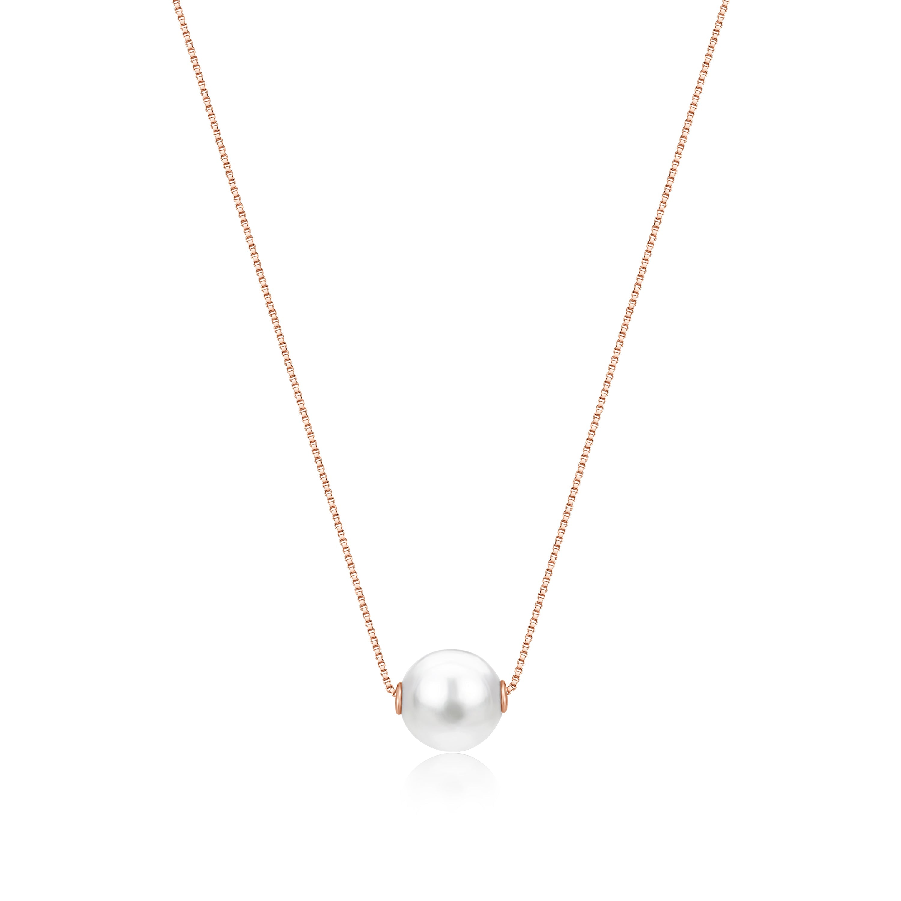14K Yellow White or Rose Gold Necklace Pendant with Floating Freshwater Cultured Pearl 15.5"