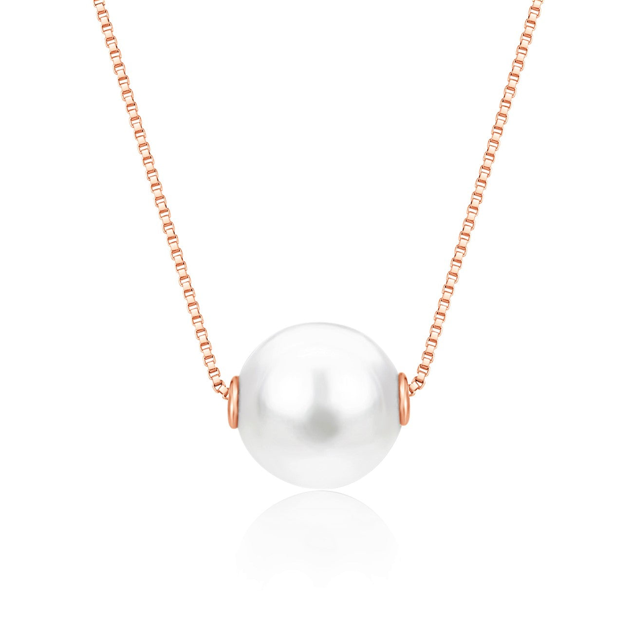 14K Yellow White or Rose Gold Necklace Pendant with Floating Freshwater Cultured Pearl 15.5"