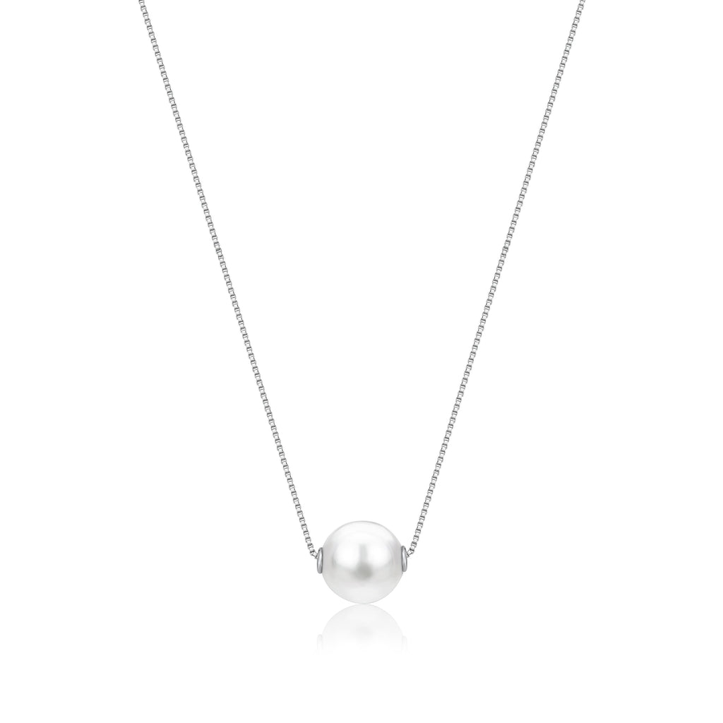 14K Yellow White or Rose Gold Necklace Pendant with Floating Freshwater Cultured Pearl 15.5"
