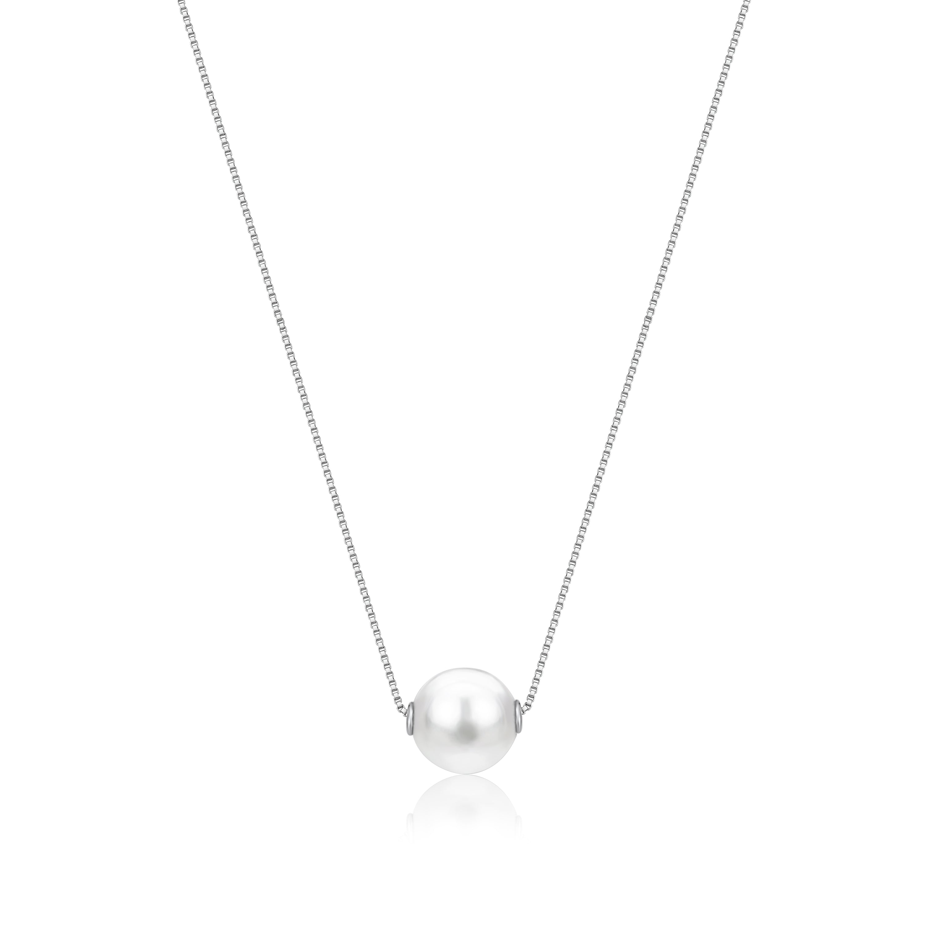 14K Yellow White or Rose Gold Necklace Pendant with Floating Freshwater Cultured Pearl 15.5"