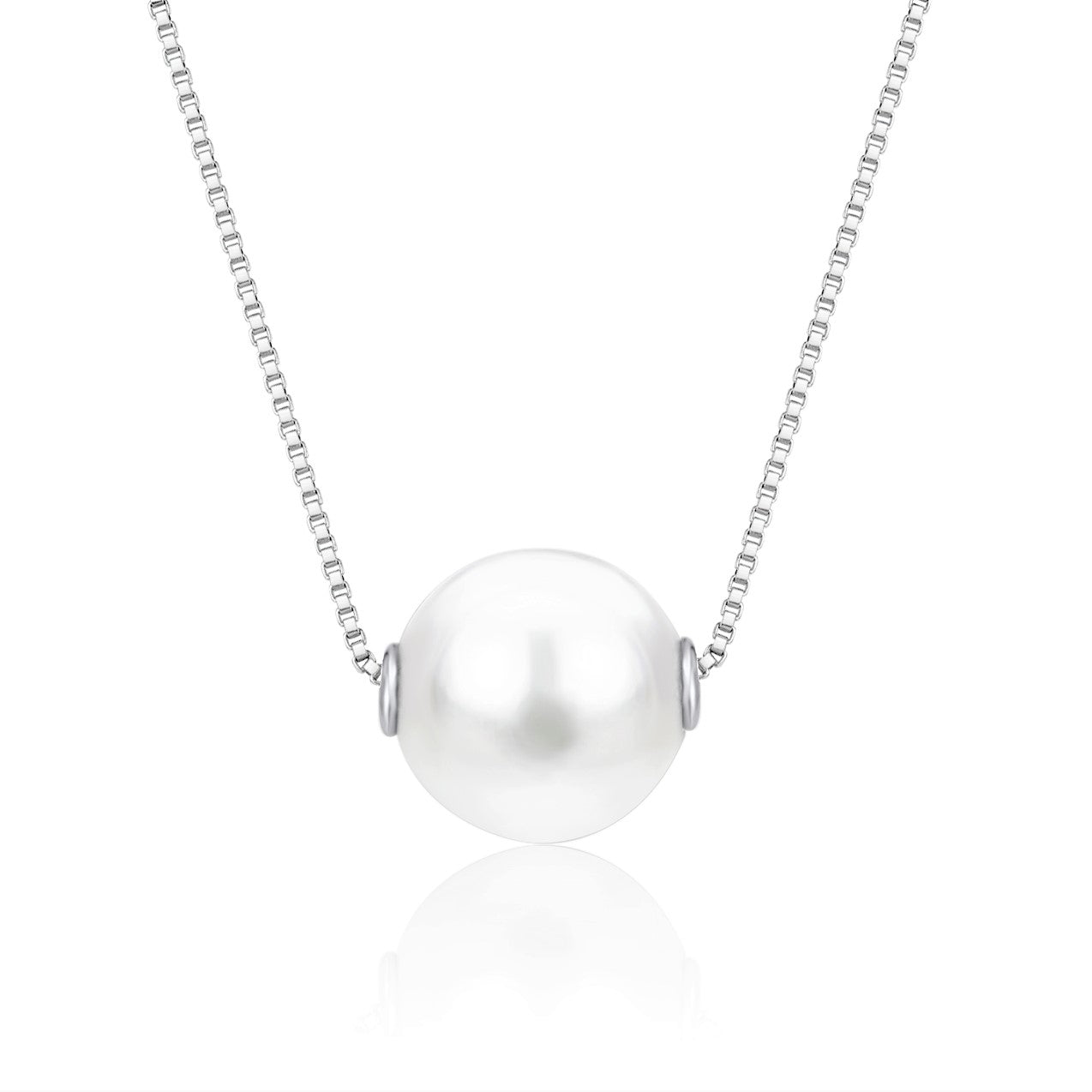 14K Yellow White or Rose Gold Necklace Pendant with Floating Freshwater Cultured Pearl 15.5"
