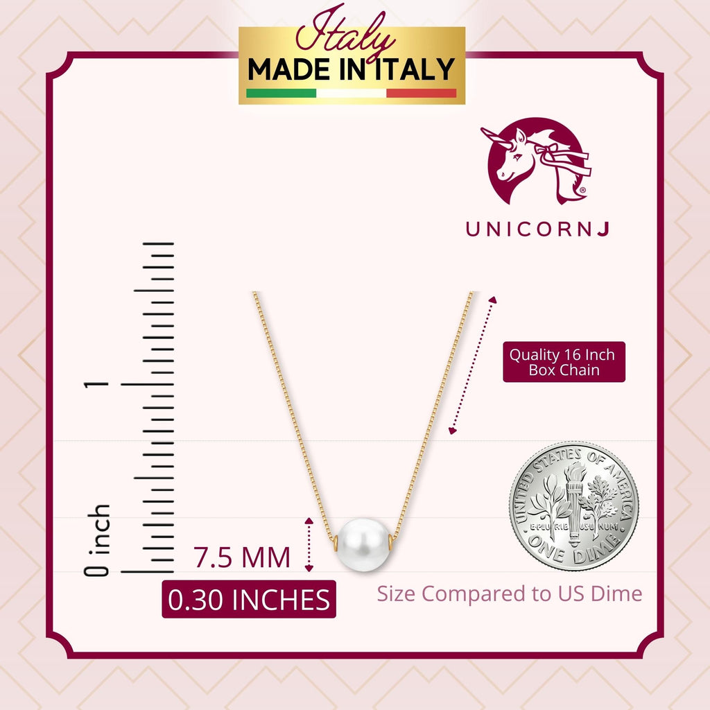 14K Yellow White or Rose Gold Necklace Pendant with Floating Freshwater Cultured Pearl 15.5"