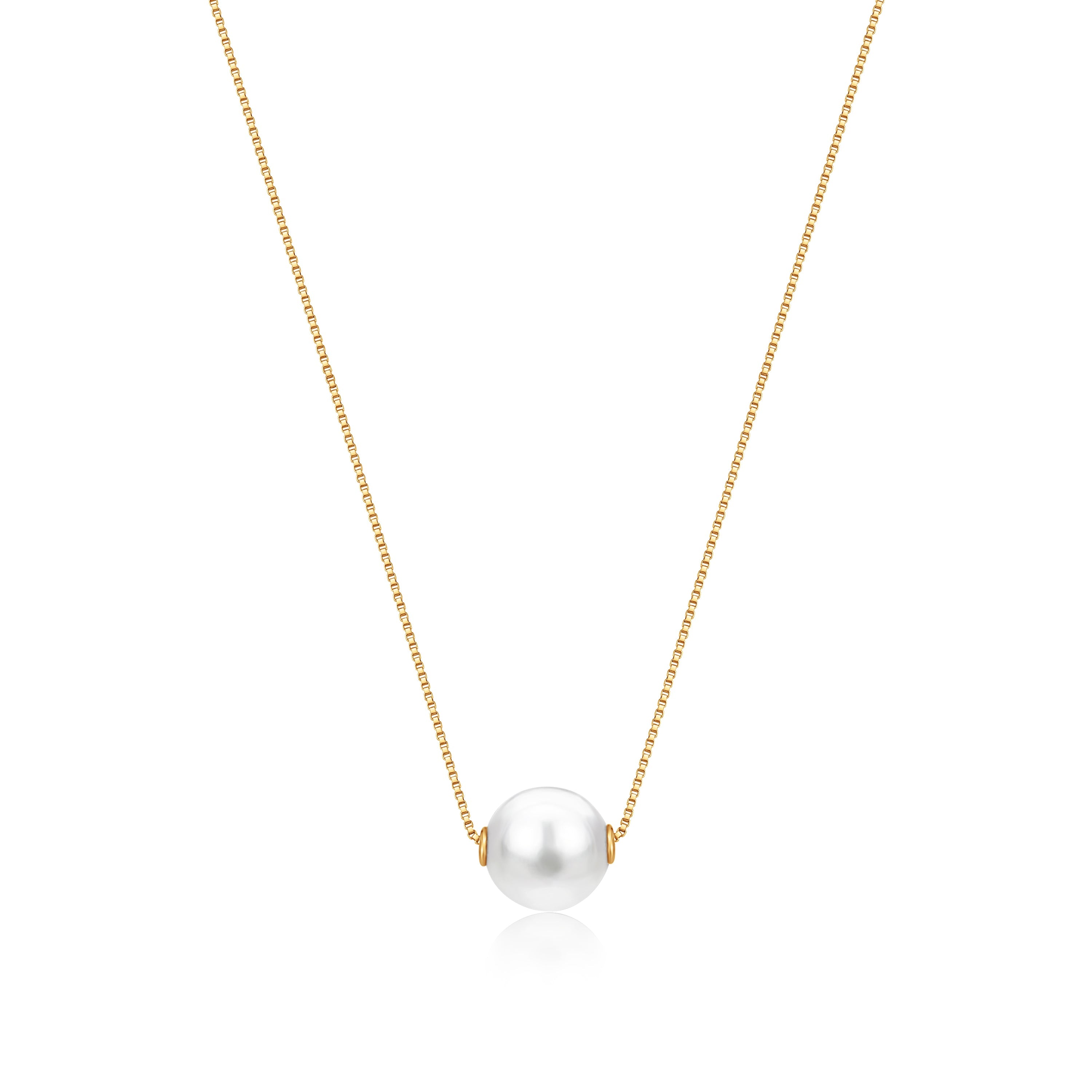 14K Yellow White or Rose Gold Necklace Pendant with Floating Freshwater Cultured Pearl 15.5"