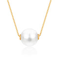 14K Yellow White or Rose Gold Necklace Pendant with Floating Freshwater Cultured Pearl 15.5"