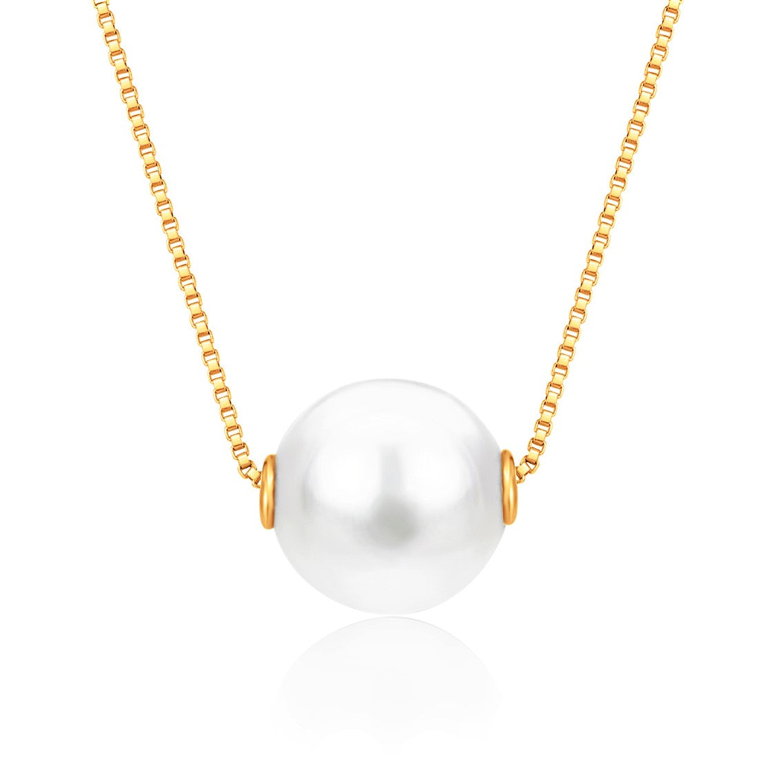 14K Yellow White or Rose Gold Necklace Pendant with Floating Freshwater Cultured Pearl 15.5"