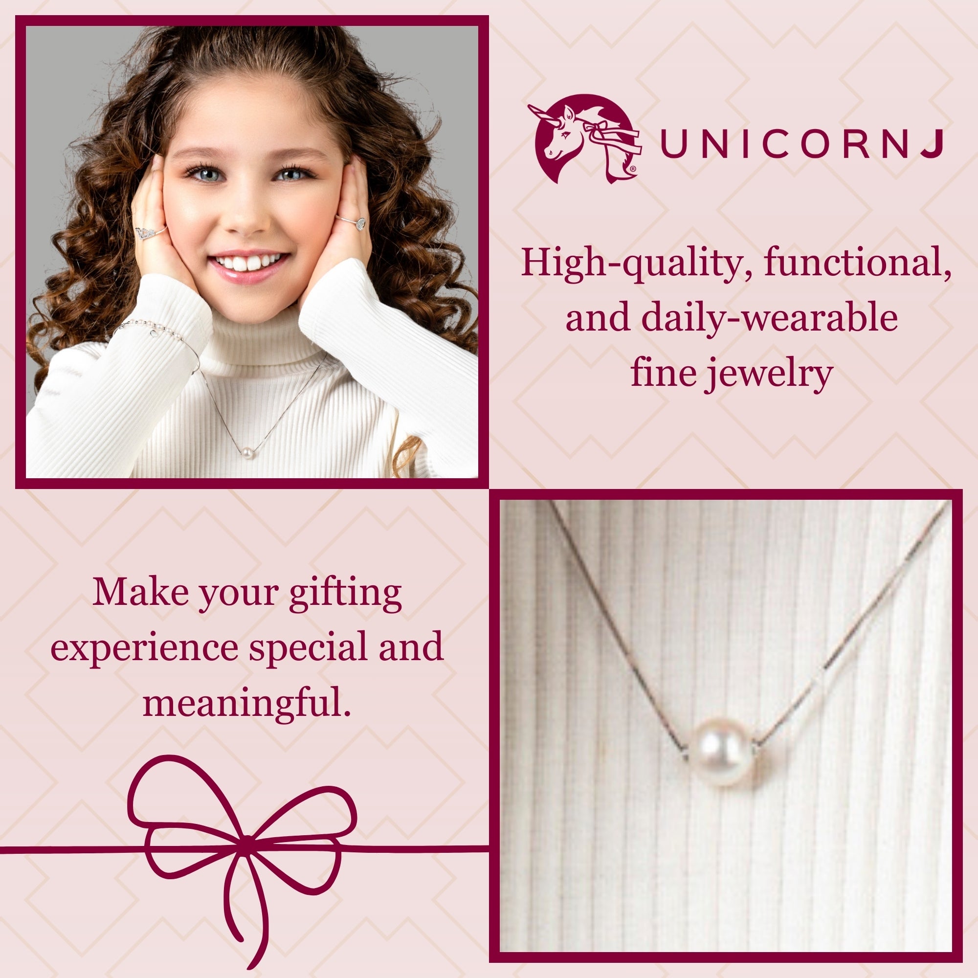 14K Yellow White or Rose Gold Necklace Pendant with Floating Freshwater Cultured Pearl 15.5"