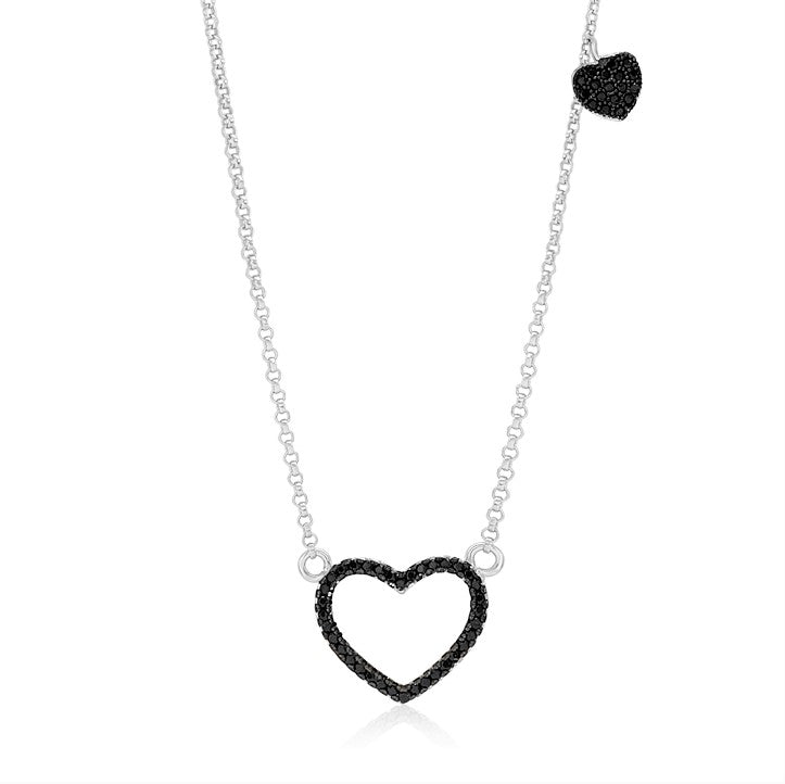 Sterling Silver 925 Open Heart Necklace Pendant Girls Teens Cubic Zirconia 15" Strong Rolo Chain ItalyÂ UnicornJ