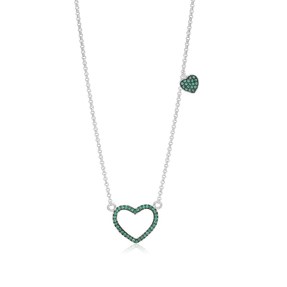 Sterling Silver 925 Open Heart Necklace Pendant Girls Teens Cubic Zirconia 15" Strong Rolo Chain ItalyÂ UnicornJ