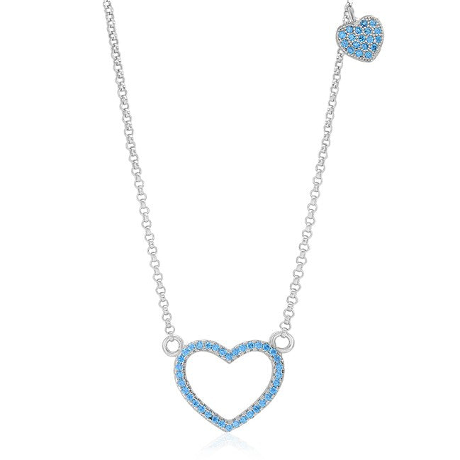 Sterling Silver 925 Open Heart Necklace Pendant Girls Teens Cubic Zirconia 15" Strong Rolo Chain ItalyÂ UnicornJ