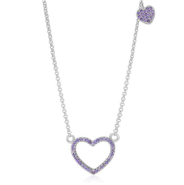Sterling Silver 925 Open Heart Necklace Pendant Girls Teens Cubic Zirconia 15" Strong Rolo Chain ItalyÂ UnicornJ