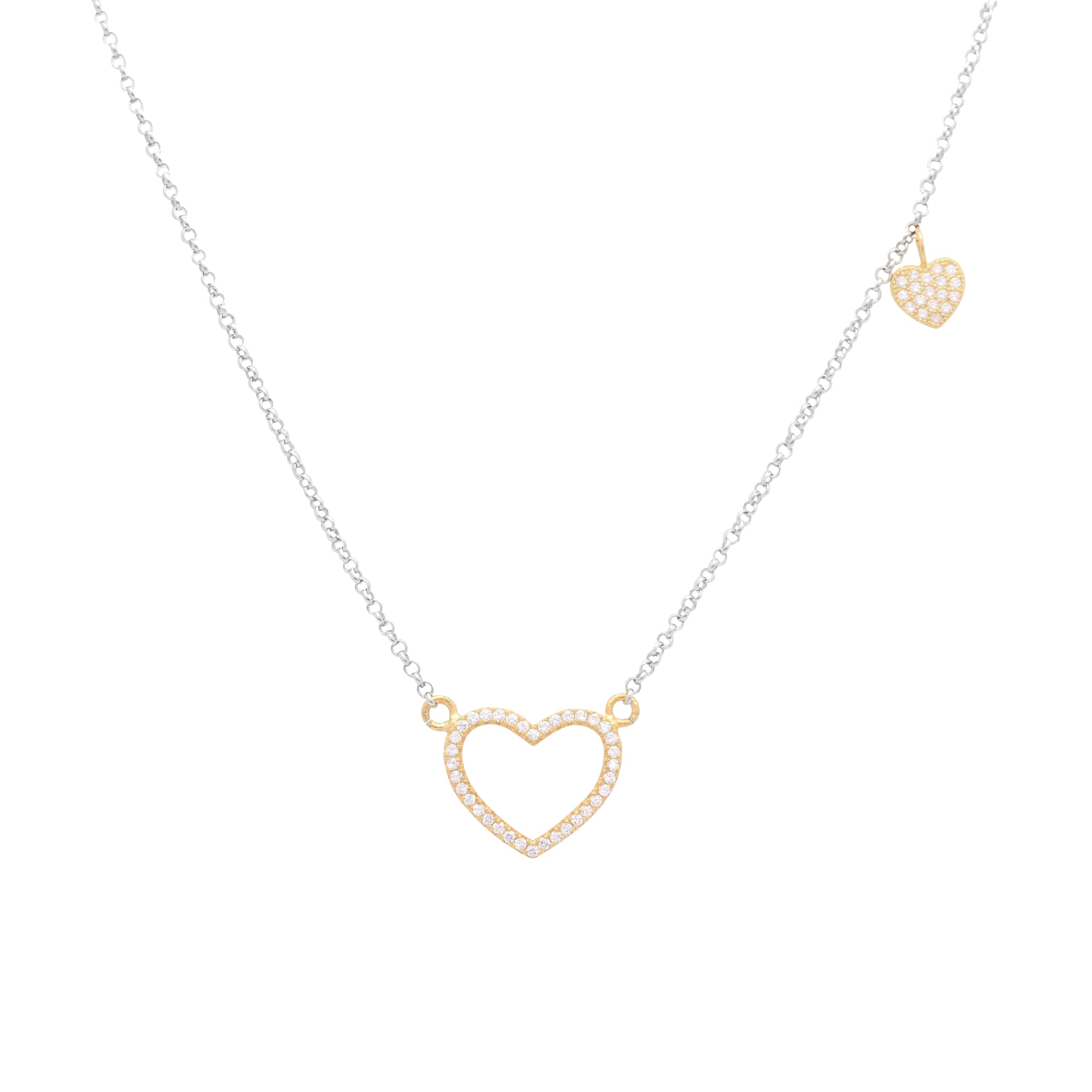 Sterling Silver 925 Open Heart Necklace Pendant Girls Teens Cubic Zirconia 15" Strong Rolo Chain ItalyÂ UnicornJ