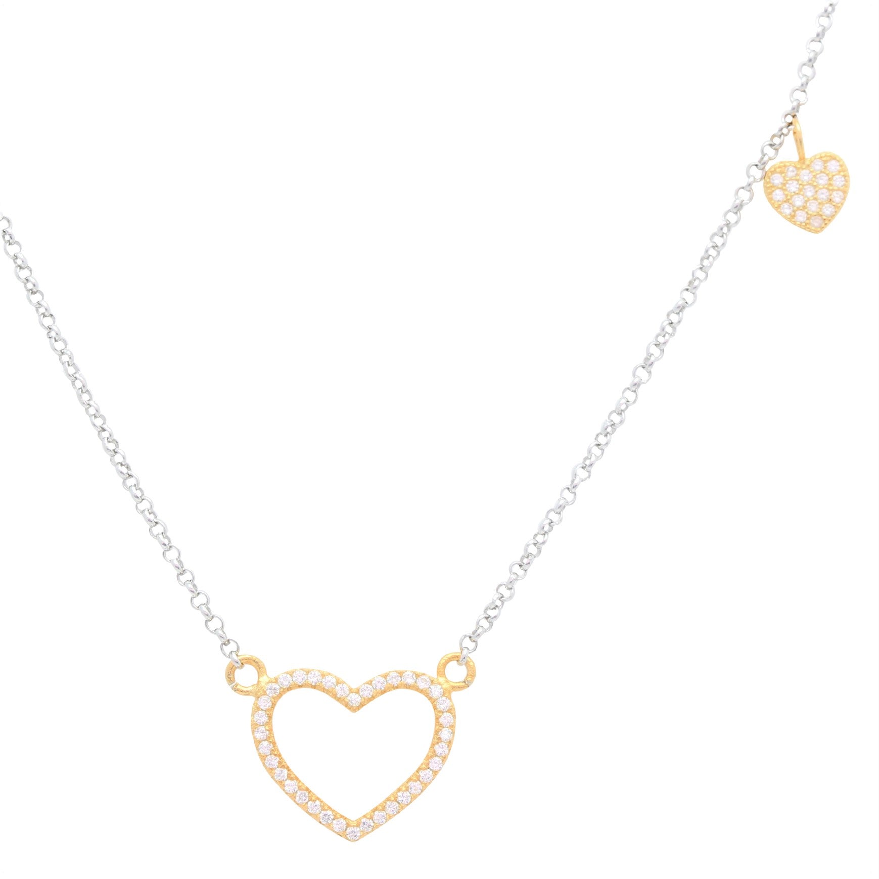 Sterling Silver 925 Open Heart Necklace Pendant Girls Teens Cubic Zirconia 15" Strong Rolo Chain ItalyÂ UnicornJ