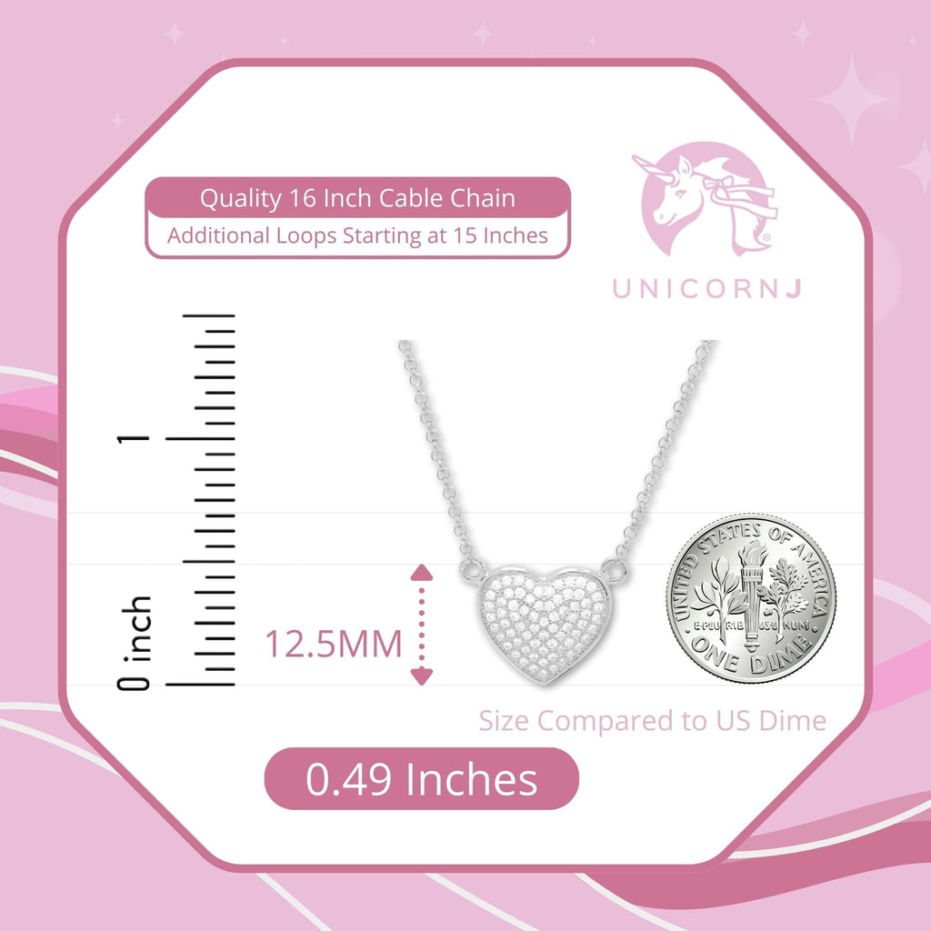 Heart Pendant Necklace in Sterling Silver with CZ Pavé
