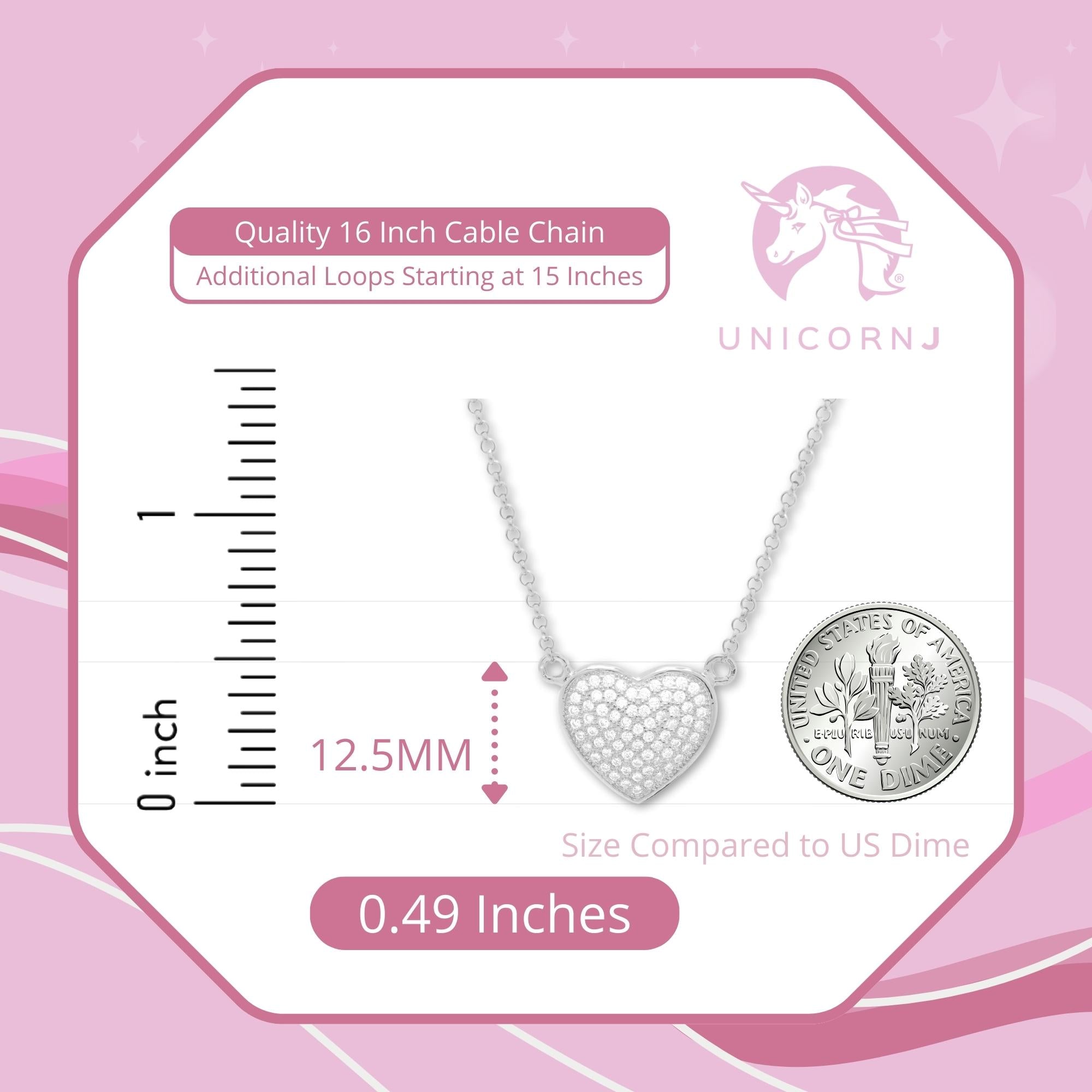 Heart Pendant Necklace in Sterling Silver with CZ Pavé