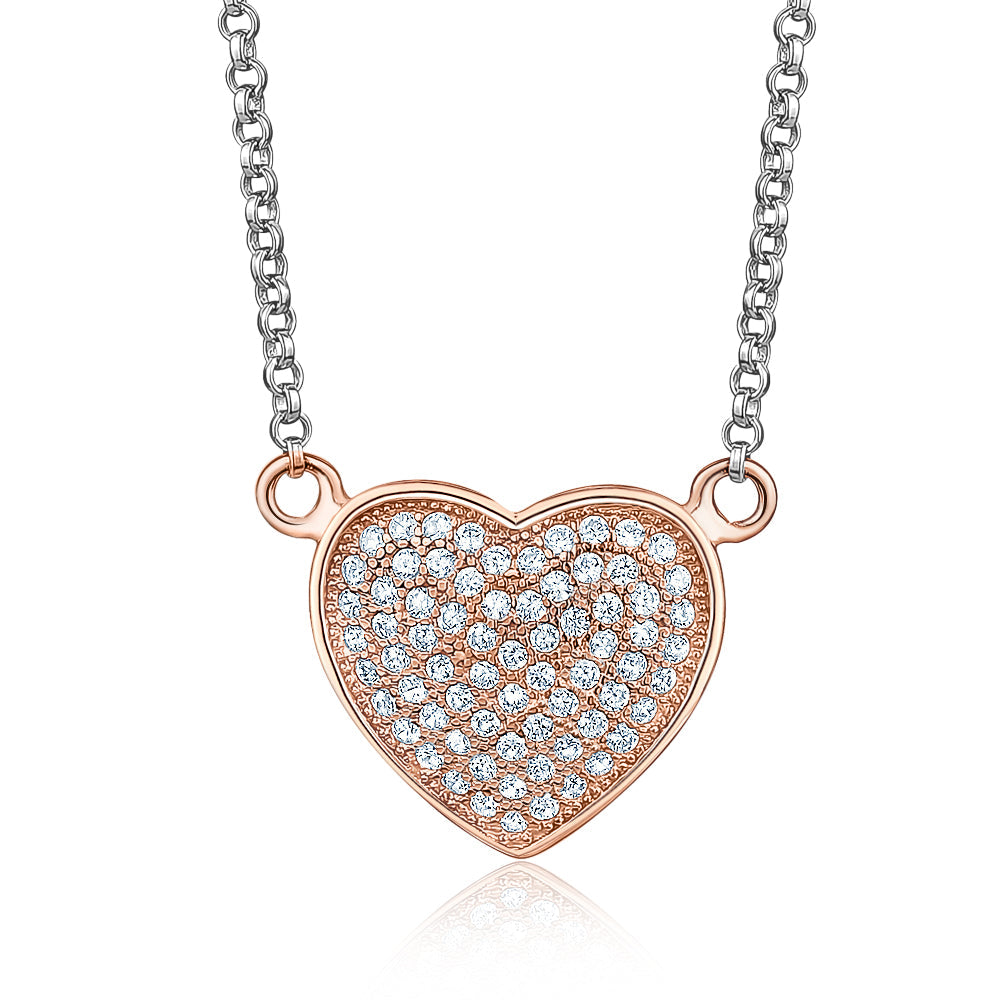 Heart Pendant Necklace in Sterling Silver with CZ Pavé