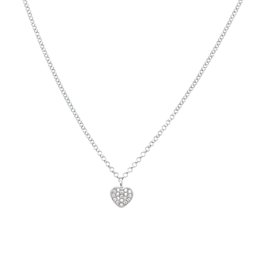 Heart Pendant Necklace in Sterling Silver with CZ Pavé