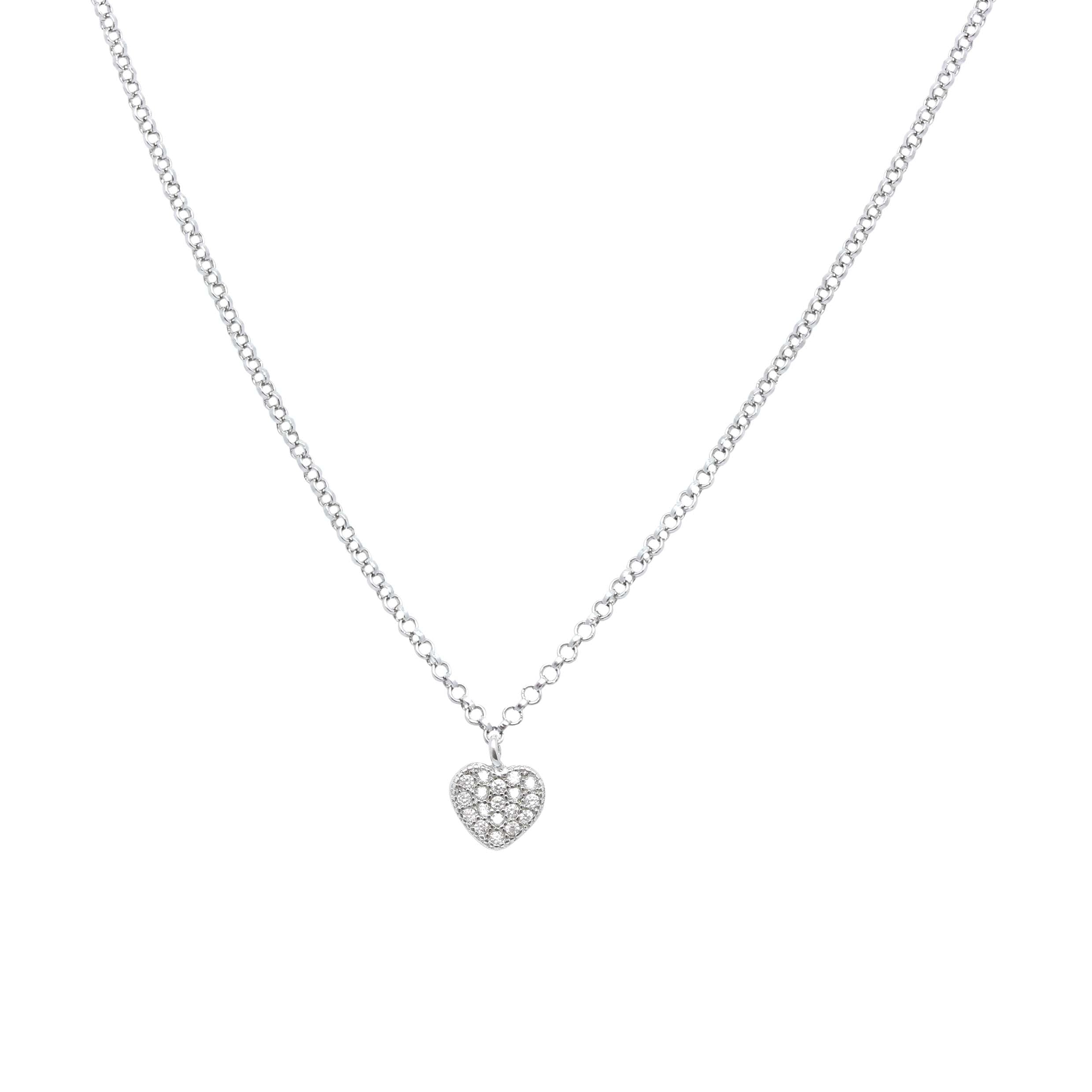 Heart Pendant Necklace in Sterling Silver with CZ Pavé