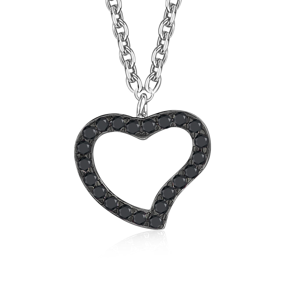 Heart Pendant Necklace in Sterling Silver with CZ Pavé
