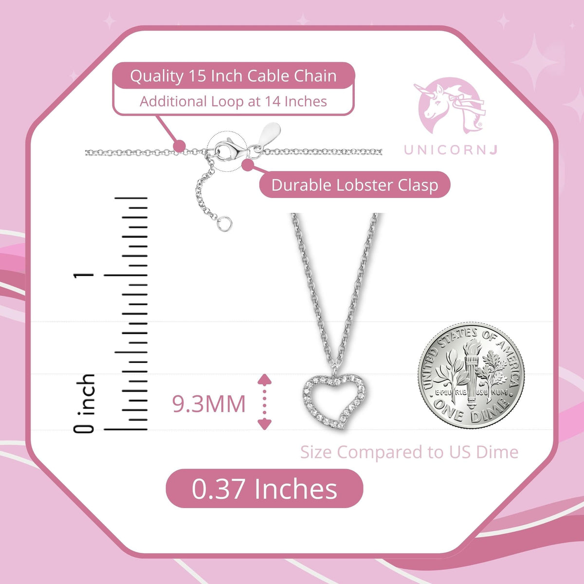 Heart Pendant Necklace in Sterling Silver with CZ Pavé